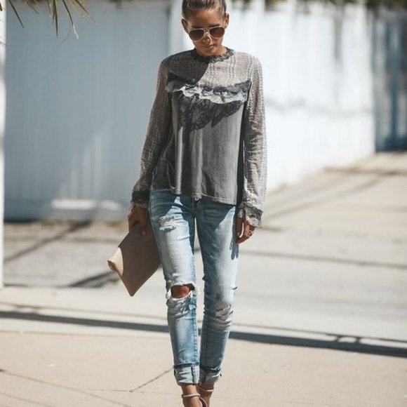 Vici Tops - Vici Smoky Mountain Rain Lace Contrast Top